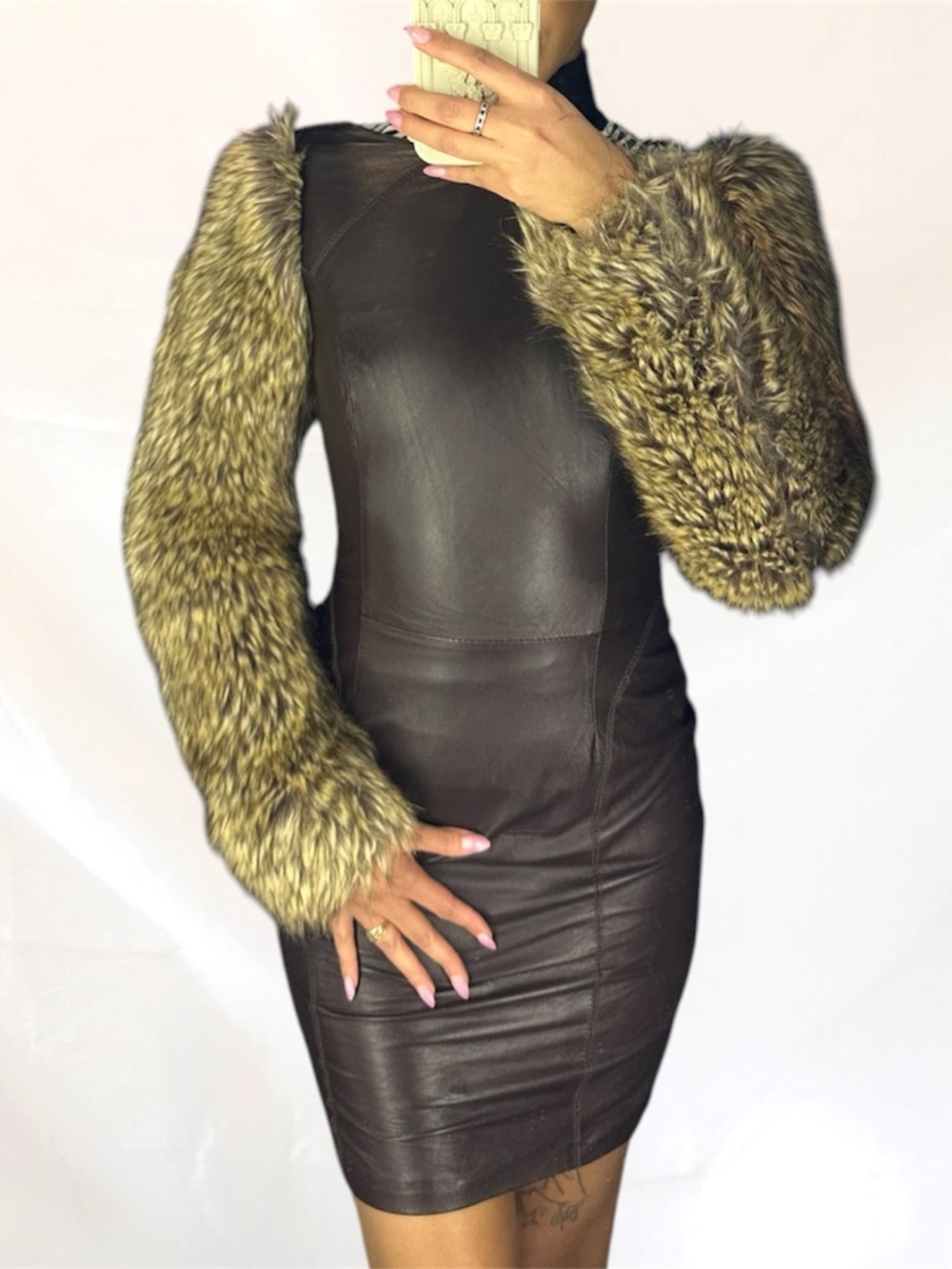 RARE NWT archival Miss Sixty 100% genuine leather bodycon dress